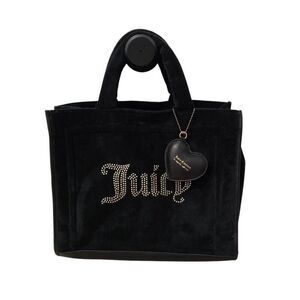 Juicy Couture Velour Extra Spender Women's Black Studded Logo Shoulder Tote Bag